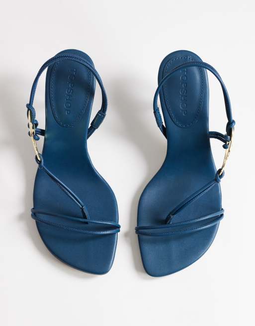 Topshop - Nova - Blågrønne sandaler med mellemhøj hæl og metaldetaljer, 3 af 4