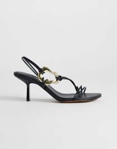 Nova strappy mid heeled sandal with hardware in black
