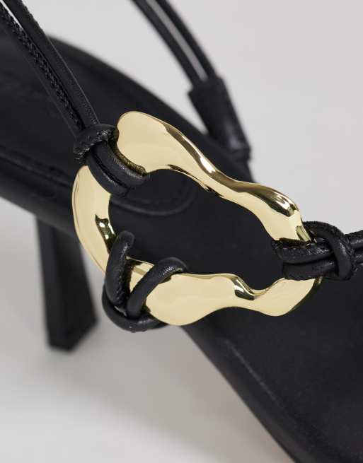 Topshop Nova strappy mid heeled sandal with hardware in black, 3 of 4