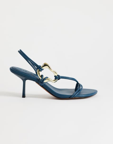 Topshop Nova strappy mid heeled sandal with hardware in teal - view 1