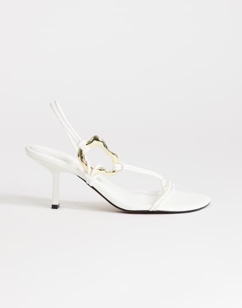 Topshop Nova strappy mid heeled sandal with hardware in white - view 1