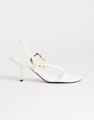 Topshop Nova Strappy Mid Heeled Sandals With Hardware In White