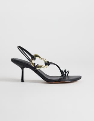 Topshop Nova Strappy Mid-height Heeled Sandals With Hardware In Black