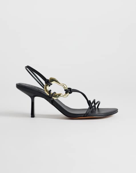 Topshop Nova strappy mid-height heeled sandals with hardware in black - view 1