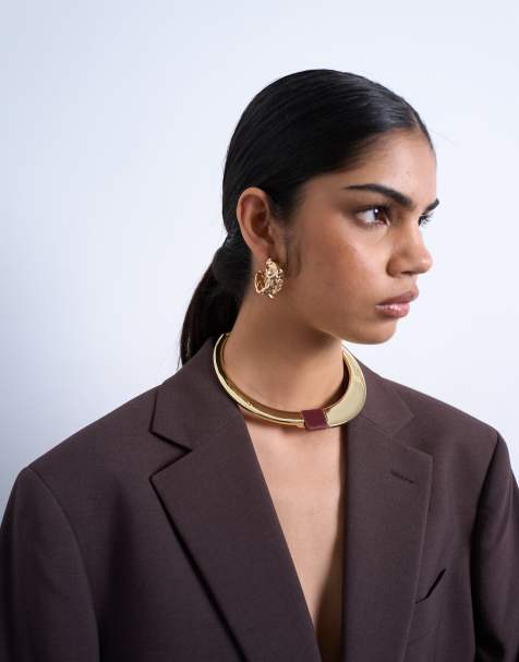 Topshop – Nox – Reif-Halskette in Goldoptik und Braun mit Halbedelstein - view 1