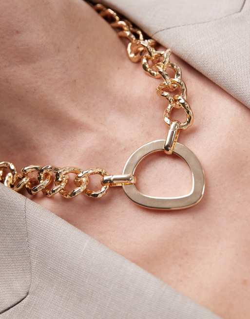 Topshop Nuala chunky chain necklace with oversized pendant in gold tone, 2 of 4