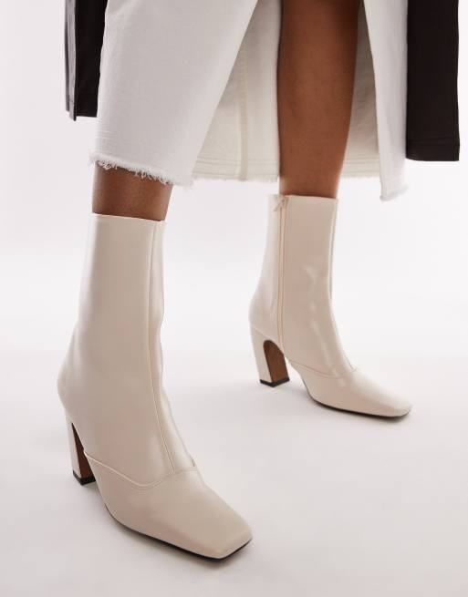 Topshop Nyla Bottines a talon carre angulaire Blanc