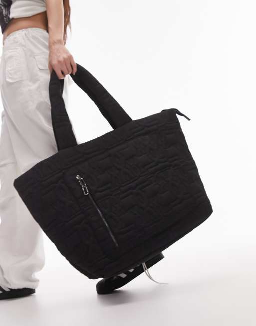 Black nylon tote bag with outlet zipper