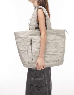 Topshop Nyla Nylon Tote Bag Stone-neutral In Neutral