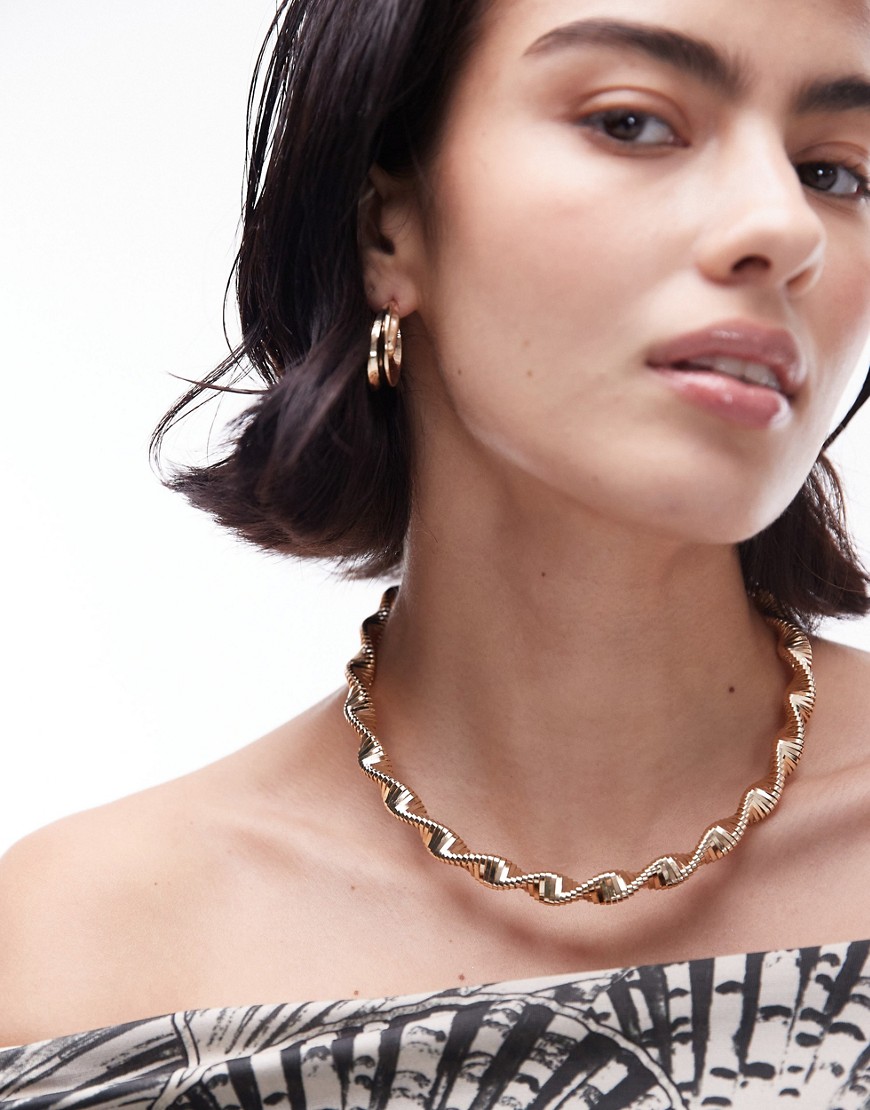Topshop Nyla wavy stretch necklace in gold tone