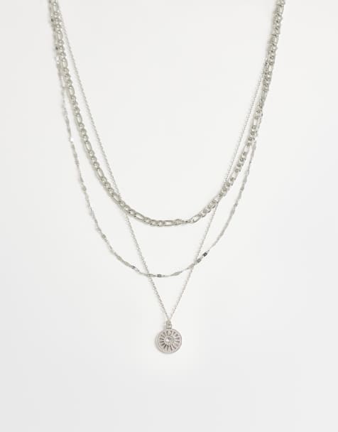 Topshop - Nyle - Collier chaîne multi-rangs en acier inoxydable à pendentifs - Argenté - view 1