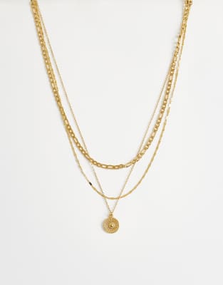 Topshop Nyle Stainless Steel Multi Chain Necklace With Pendant In Gold