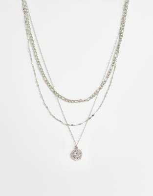 Topshop Nyle stainless steel multi chain necklace with pendant in silver