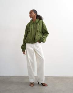 Model wearing Nylon anorak in khaki