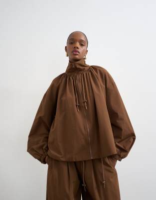 Topshop Nylon Anorak Jacket In Brown