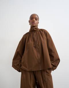 Nylon anorak jacket in chocolate