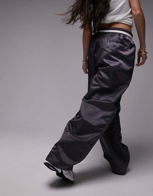 Topshop nylon basketball jersey waistband pants in charcoal