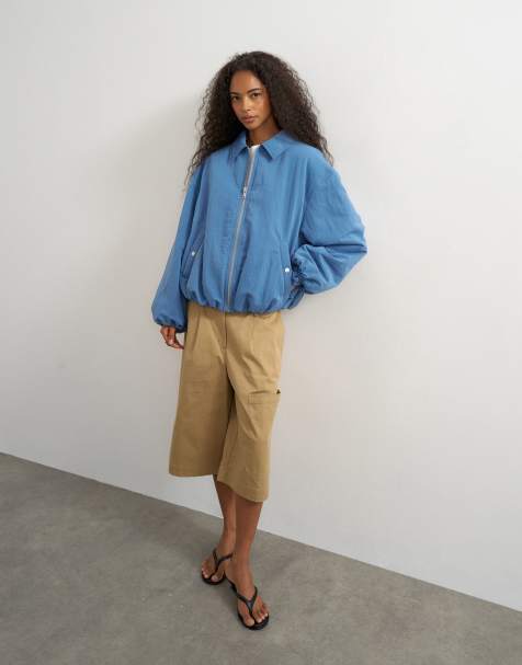 Topshop nylon bomber jacket in blue - view 1