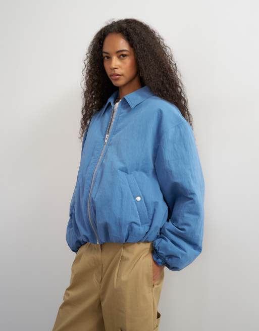Topshop nylon bomber jacket in blue, 3 of 4
