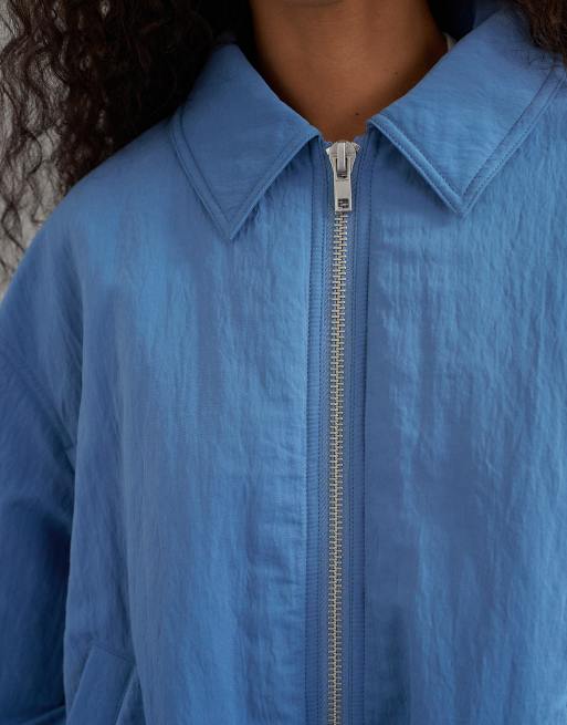 Topshop nylon bomber jacket in blue, 4 of 4