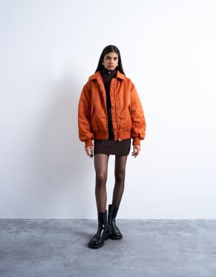 Topshop Nylon Bomber Jacket In Orange