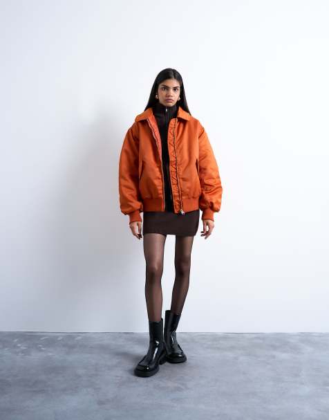 Topshop nylon bomber jacket in rust - view 1