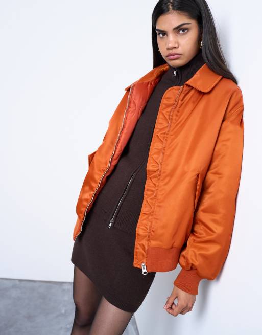 Topshop nylon bomber jacket in rust ASOS