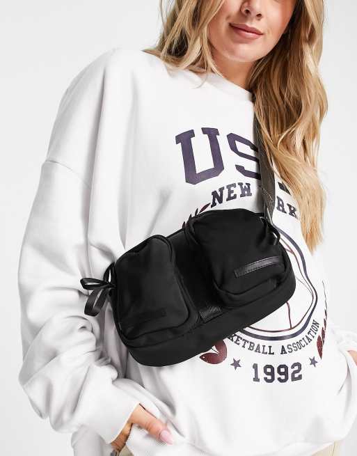 nylon crossbody bag with double pocket in black ASOS