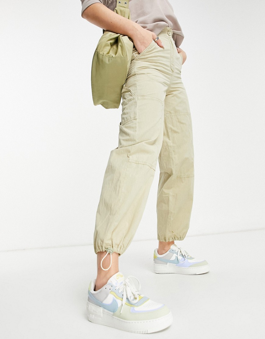 Topshop nylon cuffed high waisted cargo trouser in sage-Green