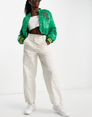 Topshop nylon drawstring cuffed highwaisted cargo trouser in white