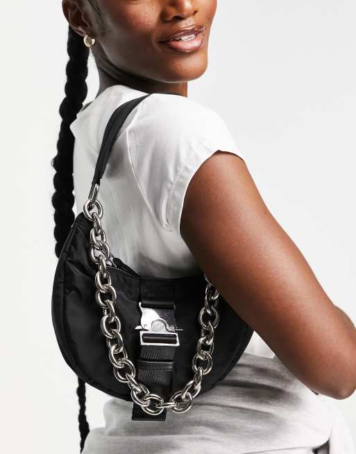 nylon mini shoulder bag with buckle in black ASOS