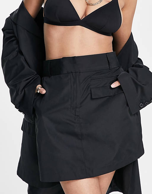 Topshop nylon mini skirt in black (part of a set)