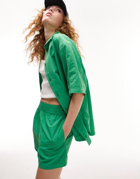 Topshop nylon pull on boxer shorts in green - part of a set - view 1