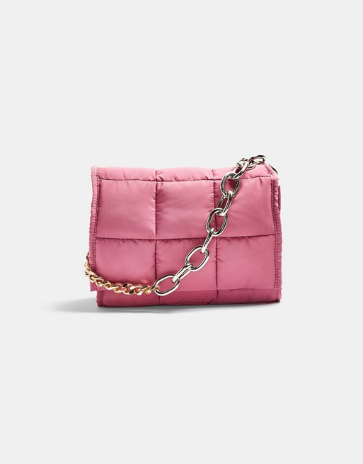 Topshop Nylon Quilted Shoulder bag in Raspberry