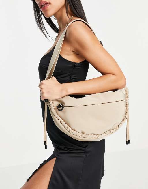 nylon ruched slouchy crossbody bag in stone ASOS