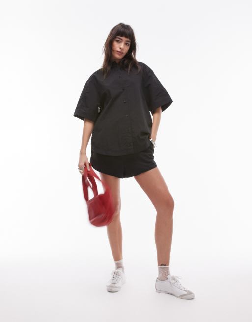 Topshop nylon runner short in black, 2 of 5