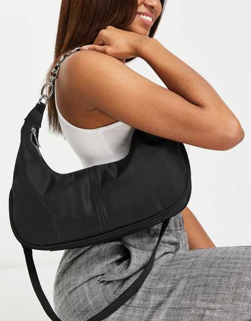 nylon shoulder bag with chain handle in black ASOS
