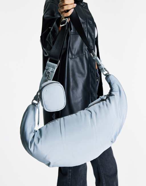 Topshop nylon sling croissant bag in blue
