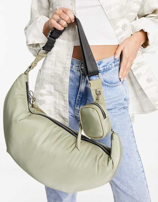 Topshop nylon sling croissant bag in khaki - KHAKI