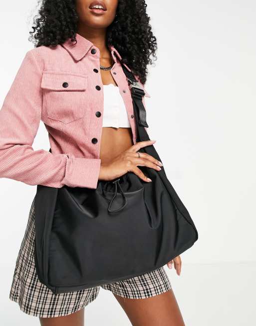 nylon slouch shoulder bag in black ASOS