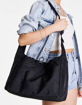 Topshop nylon slouch shoulder bag in black | ASOS