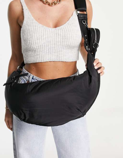 Topshop nylon slouchy crossbody bag in black | ASOS