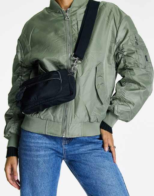 nylon stitch crossbody bag in black BLACK ASOS