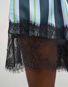 Model wearing Nylon stripe lace boxer short