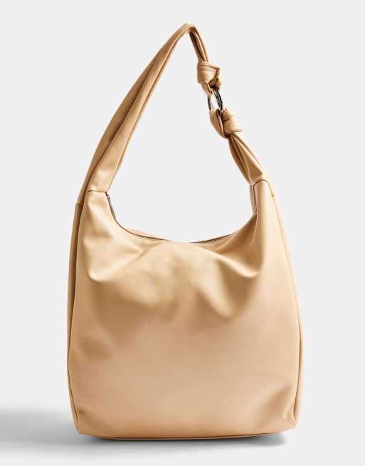 Topshop – Nylonowa duża luźna torba na ramię z ozdobnym węzłem w kolorze khaki