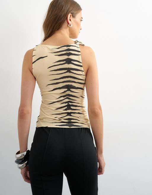 Topshop Oberteil aus Mikrofaser mit Umschlag und Bindeschulter im Zebra-Print, 4 von 4