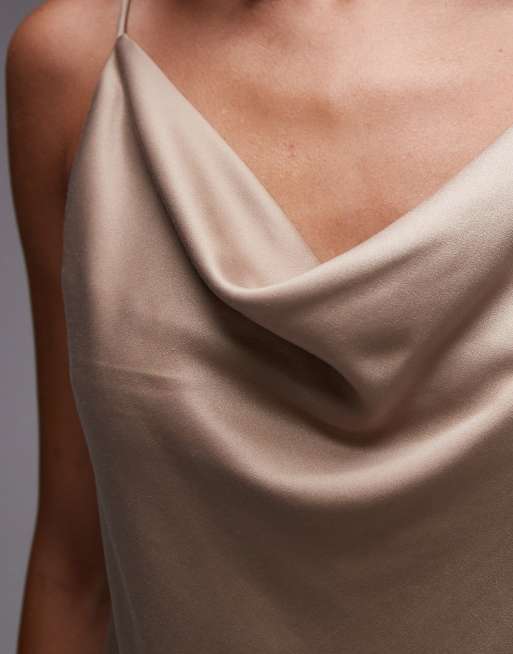 Topshop – Oberteil aus Satin in Champagner mit U-Boot-Ausschnitt, Kombiteil, 3 von 4