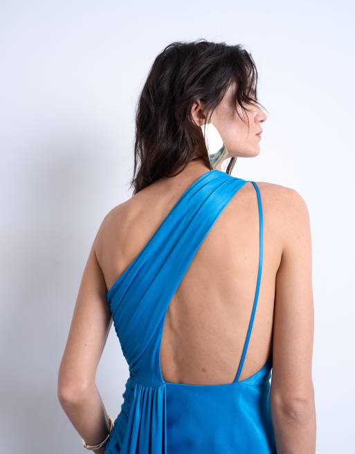 Topshop – Oberteil in Blau mit One-Shoulder-Träger und drapierter Rückseite, 4 von 4