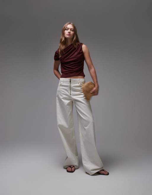 Topshop – Oberteil in Burgunderrot mit One-Shoulder-Träger und Raffung, 2 von 4