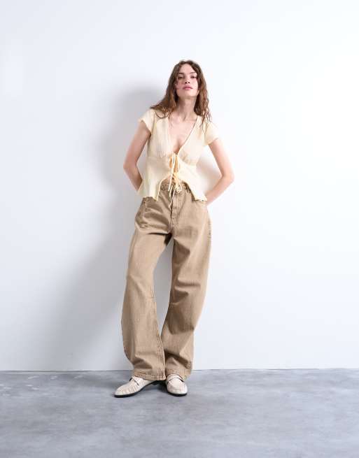 Topshop – Oberteil in Buttermilchgelb mit gebundener Vorderseite, 3 von 4